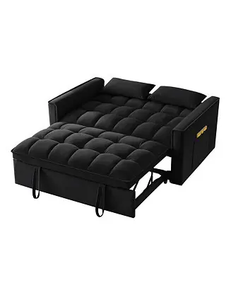 4 in1 Loveseat Sofa Bed with Armrests & Storage Pockets, Multi-Function Tufted Pull-out Sofa Bed with Adjustable Buy Today