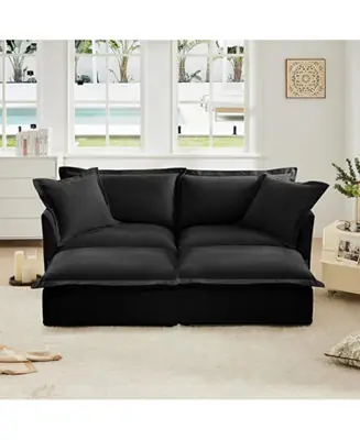 Black Chenille 2-Seater Sofa with Ottomans Genuine