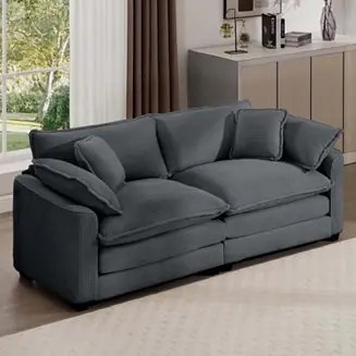 Hassle-Free Returns Modern Fabric Living Room Sofa with 4 Pillows Upholstered Large Deep Seating Loveseat, Grey Corduroy
