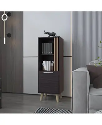 Editor’s Pick Ac Chin Storage Cabinet with a Door and Open Storage, Wengue + Natural Oak