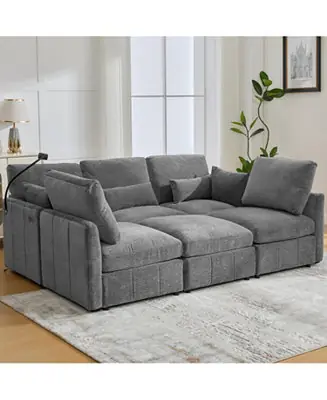 Buy Online Modern Sectional Sofa U-Shaped Couch w/ Ottoman, USB & Phone Holder - Grey