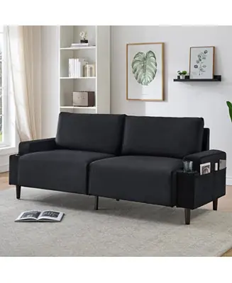 80.7" Modern Square Armrest Cushioned Sofa with Storage Bag and Cup Holders, Small Couch Mid Century for Living Room, Apartment and Office Must Have