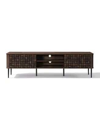 Holiday Sale Dark Oak with Basket Weave Design Manufactured Wood 2-Sliding Door TV Console Cabinet