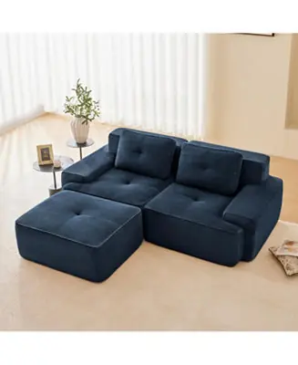 Shop Now Streamdale Blue 82" Modern L-Shaped Corduroy Sectional Sofa with Ottoman