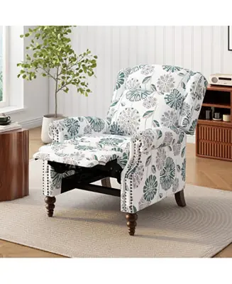 Streamdale Push Back Recliner Chair, Wing Back, Gourd Legs, White & Blue Brand New