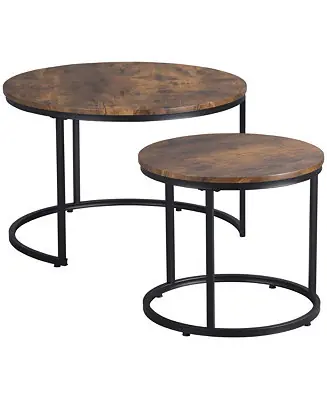 Markdown Round Nesting Coffee Table Set of 2 Stacking Accent Tables, Rustic Brown
