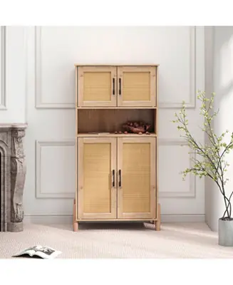 Best Seller Mid-Century 4-Door Rattan Cabinet