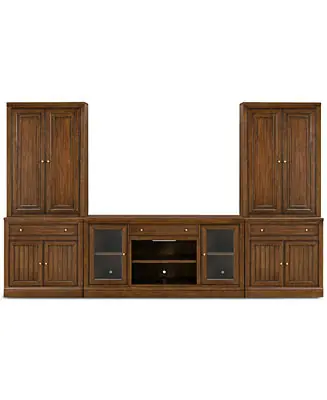 Furniture Amren 65" Wood 2 Door Console with 2 Door Hutches and 2 Door Bases with Drawers and Fireplace Insert Trending