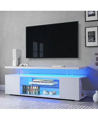 Limited Time TV Stand for 60 Inch TV Entertainment Center with Side Cabinet (White)