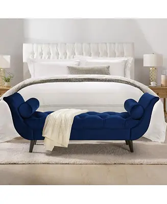Today Only 64 Inch Tufted Velvet Entryway Bench, Upholstered Bedroom Bench with Bolster Pillows & Wood Legs-The Pop Home