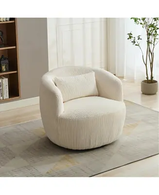 34" Wide Corduroy Swivel Barrel Chair with Pillow Flash Sale
