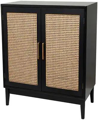 36" Wood 1 Shelf and 2 Door Cabinet with Cane Front Doors and Gold-Tone Handles Exclusive