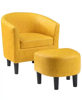 Same Day Shipping 26.25" Faux Leather Churchill Accent Chair with Ottoman