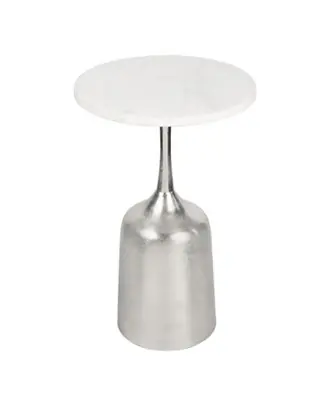Pip 20.25" Classic Designer Metal Drink Table and Decorative End Table with White Marble Round Top and Bell Pedestal Base Save Now