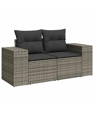 Garden Sofa Grey PE rattan, powder-coated steel, polyester 2-seater Clearance