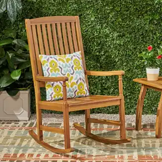 Free Returns Streamdale Rustic Acacia Wood Rocking Chair With Traditional Slats