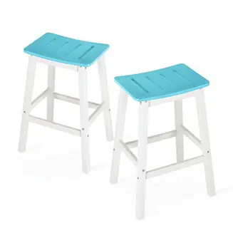 Warranty Included Set of 2 Height Bar Stools, HDPE Barstools for Patio, Kitchen Island & Outdoor Use