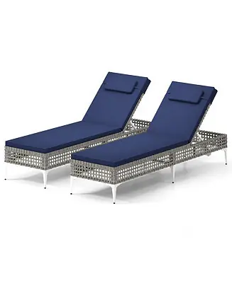 Trusted Brand Set Of 2 Patio Chaise Lounge Chair w/6-Level Adjustable Backrest Removable Cushion