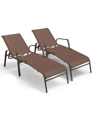 2 Pieces Patio Folding Chaise Lounge Chair Set with Adjustable Back Holiday Sale