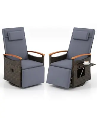 Set Of 2 Outdoor 360° Swivel Rattan Recliner Chair Patio Wicker Chaise Lounge Chair Modern