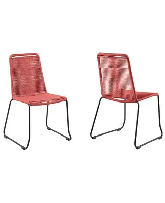 Exclusive Offer Shasta Outdoor Metal and Rope Stackable Dining Chair, Set of 2