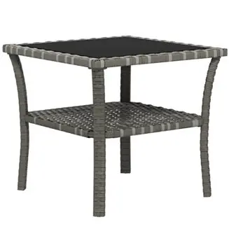 Rattan Side Table, Outdoor End Table with Storage Shelf, Aluminum Frame Square, Coffee Table with Tempered Glass Top, Mixed Gray Seasonal Sale