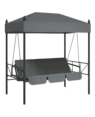Modern Garden Swing Bench Dark Grey Powder-Coated Steel, Polyester