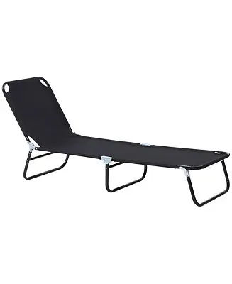 Portable Outdoor Sun Lounger, Lightweight Folding Chaise Lounge Chair w/ 5-Position Adjustable Backrest for Beach, Poolside and Patio, Black Money Back Guarantee