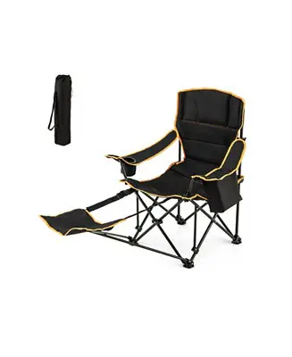 Worldwide Shipping Folding Camping Chair with Footrest Camping Lounge Chair with Carry Bag-Black