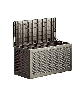 Price Cut 100 Gallon Resin Deck Box, Lockable Patio Outdoor Storage Box for Furniture, Garden Tools, Waterproof Outside Storage Boxes