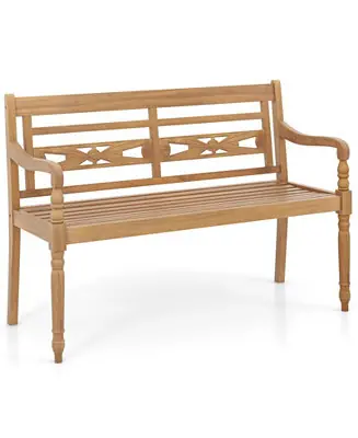2-Person Teak Wood Patio Bench with Wide Backrest and Curved Armrests Price Cut