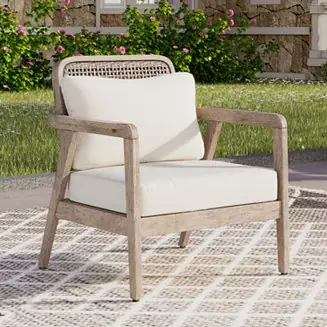 Affordable Outdoor Acacia Wood Patio Club Chair, Patio Furniture, Waterproof Thick Cushion Deep Seating for Porch, Garden, Backyard, Balcony, Weight Capacity 400lbs, Light Brown finish, Cream cushion
