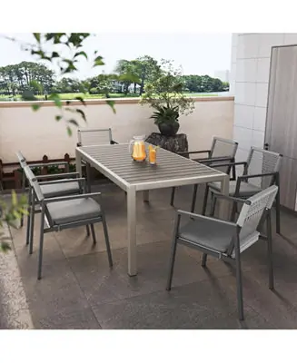 Limited Offer Streamdale Aluminum Outdoor Dining Set for 6 with Faux Wood Table