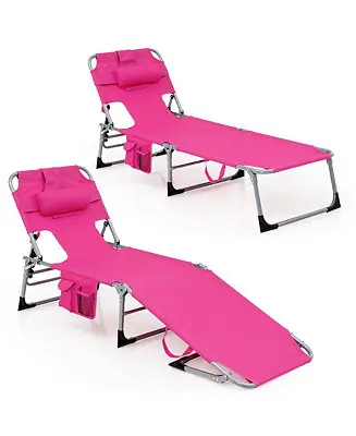 Cheap Set of 2 Beach Chaise Lounge Chair Folding Reclining Chair w/ Facing Hole Turquoise