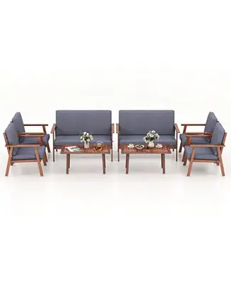 8 Piece Patio Conversation Set Acacia Wood Sofa w/ Cushions & Coffee Table Today Only