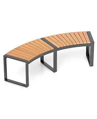 New Release Backless 2-Person Patio Curved Bench with Slatted Seat & Metal Legs Oil Painted