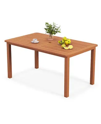Patio Outdoor Solid Wood Dining Table with Umbrella Hole – Seats 6 for Backyard, Deck, or Garden Markdown