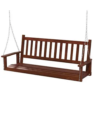 Certified 3-Person Wooden Outdoor Porch Swing with 800 lbs Weight Capacity