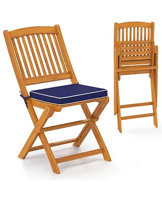 While Supplies Last Outdoor Folding Chairs Set of 2 Acacia Wood High-Back Chair with Seat Cushions