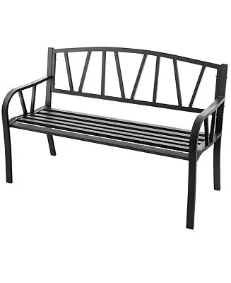 Modern Garden Bench Metal Frame w/ Ergonomic Armrest Load Patio