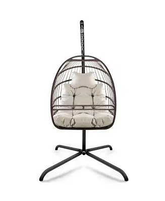 350lb Capacity Wicker Egg Hanging Chair with Stand Removable Guardrail and Cup Holder Save Now