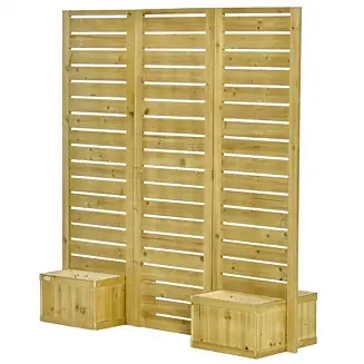 3-Panel Fir Wood Outdoor Privacy Screen with 4 Garden Bed Planters for Patio Budget
