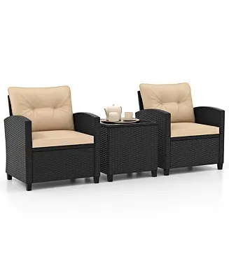 3 PCS Patio Furniture Set w/Tempered Glass Coffee Table Washable Cushions Exclusive Offer