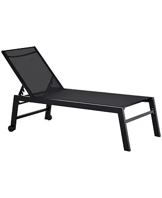Last Chance Patio Garden Sun Chaise Lounge Chair with 5-Position Backrest, 2 Back Wheels, & Industrial Design, Black