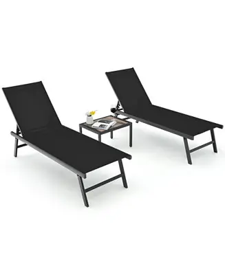 3pcs Patio Chaise Lounge Set Aluminum Recliner Chair Table Outdoor Crafted