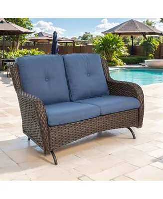 ArcLine 2-Person Wicker Rocking Bench Outdoor Glider Patio Rattan Loveseat with Olefin Cushions Special Offer