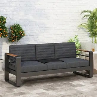Streamdale Water-Resistant Aluminum Outdoor Sofa with Wood Composite Accents Genuine