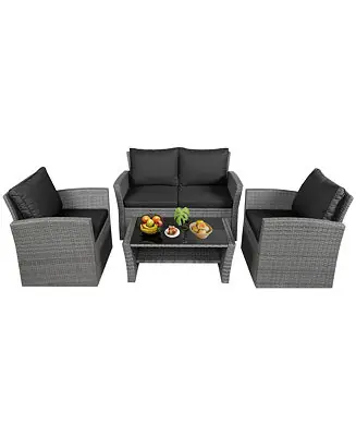 New Release 4 Piece Outdoor Furniture Set Patio Rattan Conversation Set w/ Cushions