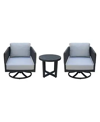 Warranty Included Outdoor 3 Piece Woven Abaca Rope Patio Furniture Set with an End Table and 2 Swivel Chairs