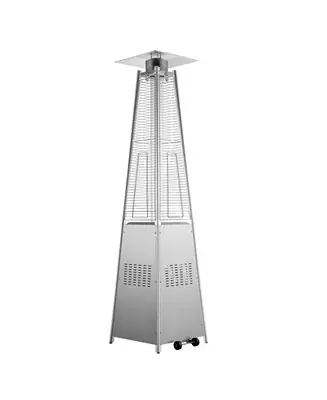 Premium Outdoor Pyramid-Style Propane Patio Heater with Glass Flame Tube and Wheels – Elegant Heating for Garden or Patio
